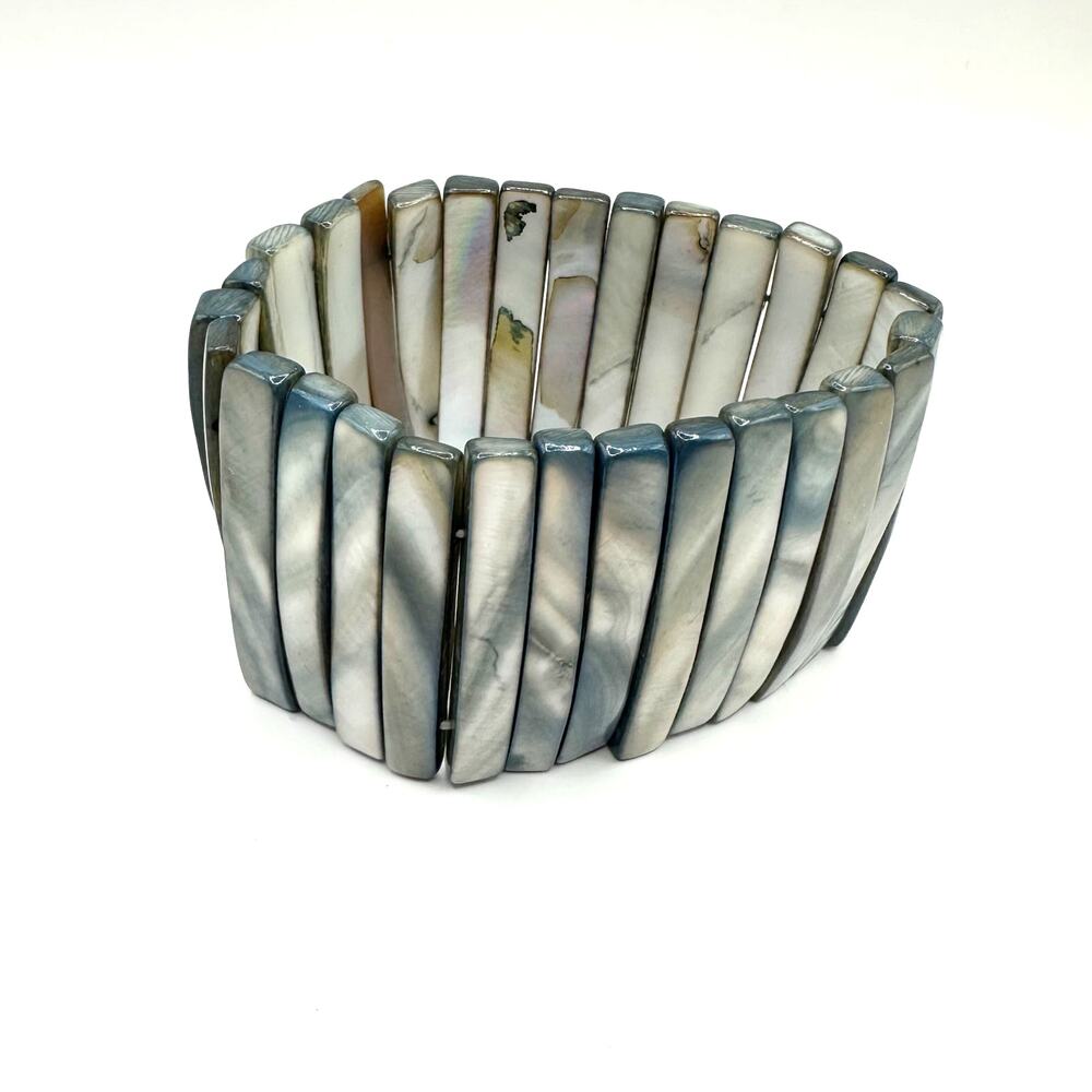 Grey Abalone Mother of Pearl Shell stretch bracelet Summer Retro Beachy Modern